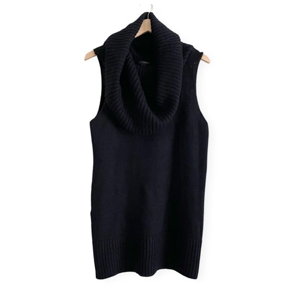 Ann Taylor Black Wool Blend Knit Cowl Neck Sleeveless tunic Sweater L